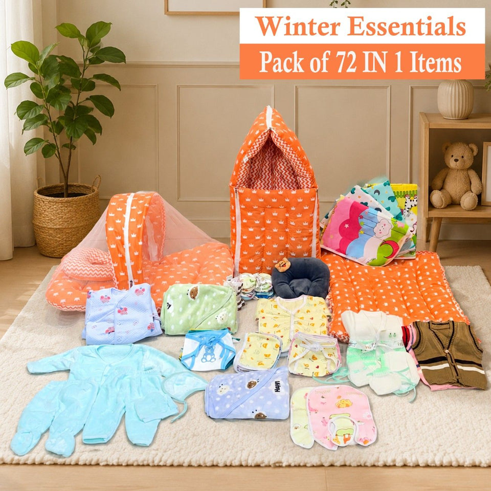Fareto Premium Quality Baby Winter Essentials Pack of 72 New Combo (0-6 Months)(F13)