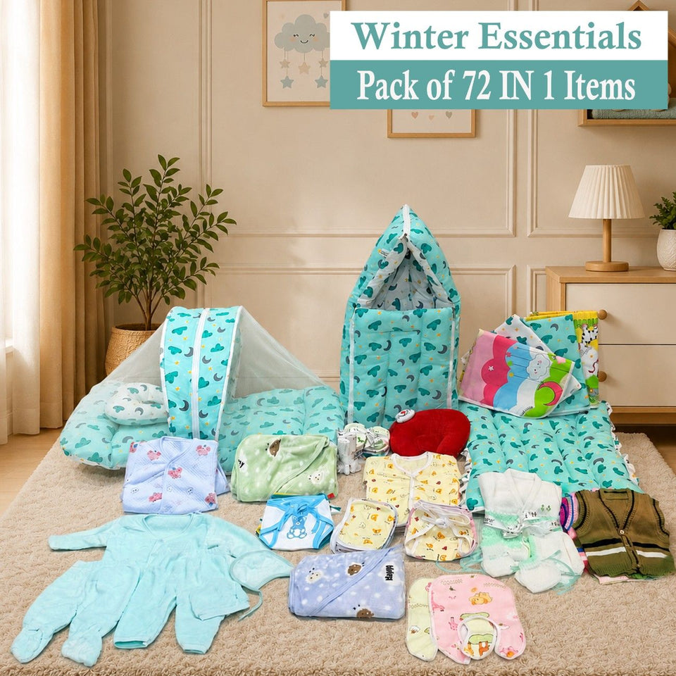 Fareto Premium Quality Baby Winter Essentials Pack of 72 New Combo (0-6 Months)(F14)