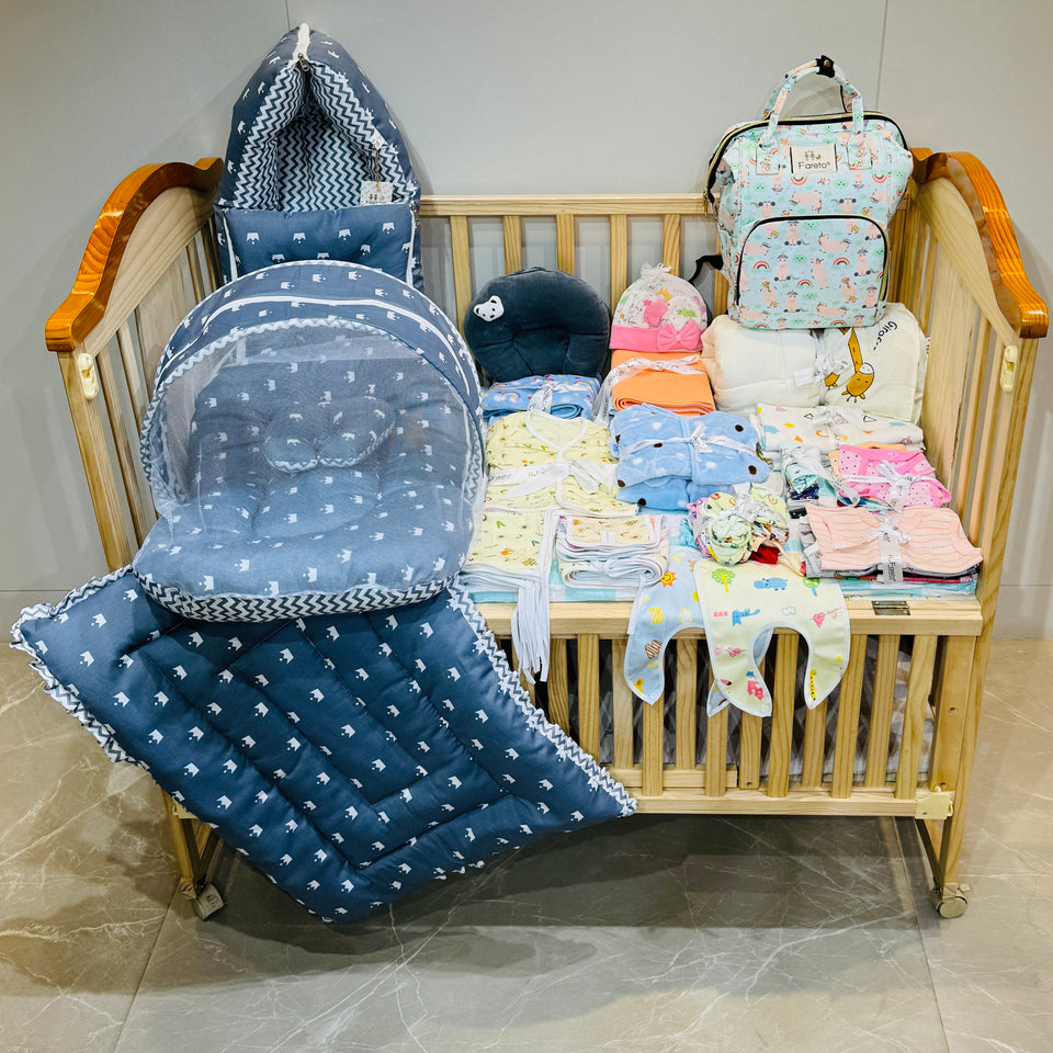 FARETO NEW BORN BABY PREMIUM QUALITY MONSOON AND SEMI WINTER SEASON HOSPITAL ESSENTIALS 73 IN 1 (0-6 MONTHS) _ NURSERY BAG