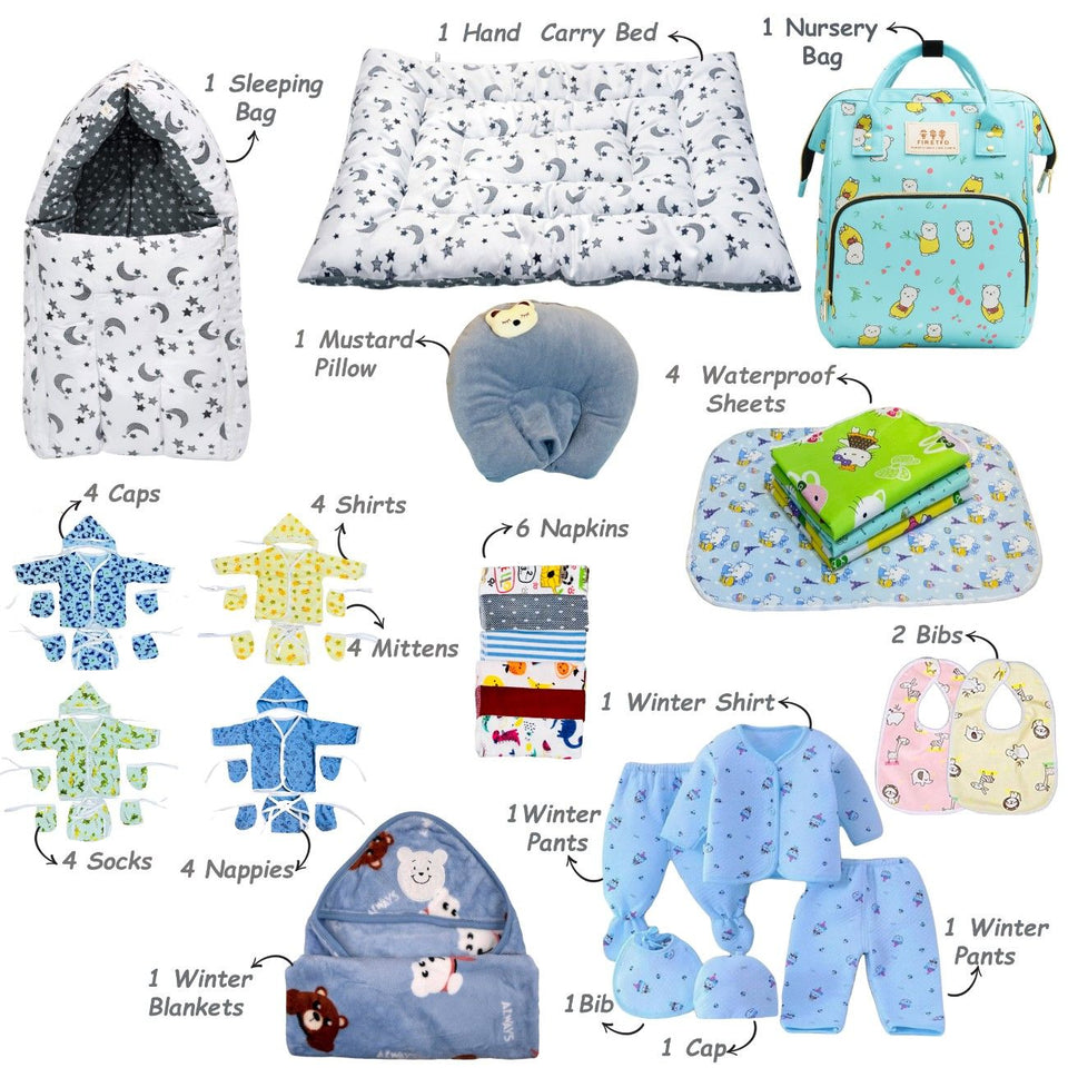 FARETO NEW BORN BABY MONSOON SEASON HOSPITAL ESSENTIALS( 42 in 1)(0-6 Months) (Grey Moon)(F247)