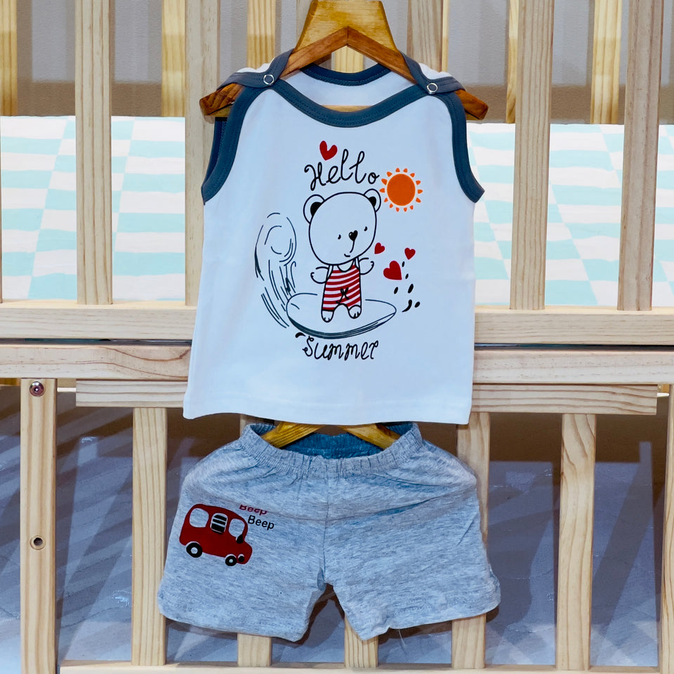 FARETO BABY & KIDS 100% COTTON SUMMER 5 SHOLDER TOUCH BUTTON WHITE T-SHIRTS & 5 NEKAR COMBO