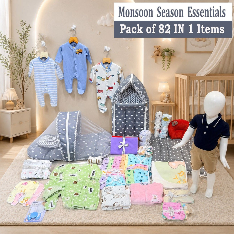 Fareto New Born 82 in 1 High Quality Premium Baby Monsoon Season Hospital Essentials Set | Soft, Warm & Comfortable Gift Kit for Newborn Babies (0-6 Months)(F782)