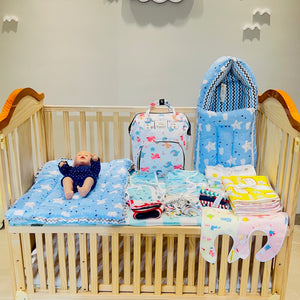 Fareto New Born Baby Premium Summer Essentials 54 In 1 Hospital Combo (0-6 Months)(Cloud Blue)