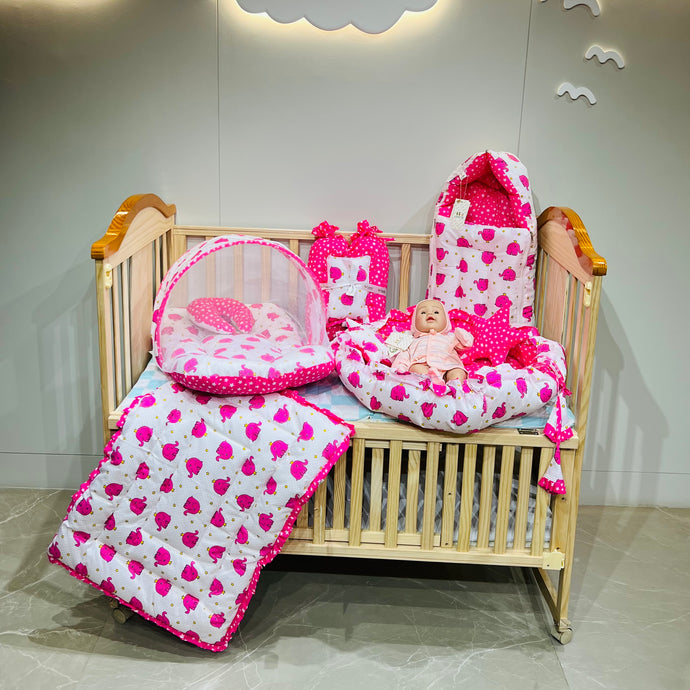 Fareto Complete Premium Bedding Set essentials Combo For Baby (0-6 Months)(Pink elephant)
