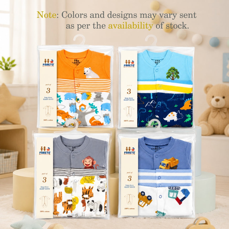 Fareto New Born Baby Full Body Rompers (Pack Of 3)(Color As Per The Availability)(F25)