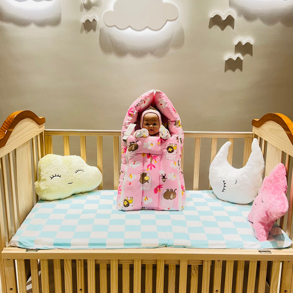Fareto New Born 100% Cotton Baby 3 in 1 Carry Bag Cum premium Hippo Sleeping Bag (0-6 Months)(L:62*B:38CM)