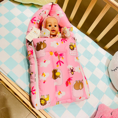 Fareto New Born 100% Cotton Baby 3 in 1 Carry Bag Cum premium Hippo Sleeping Bag (0-6 Months)(L:62*B:38CM)