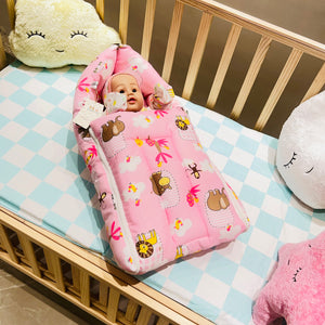 Fareto New Born 100% Cotton Baby 3 in 1 Carry Bag Cum premium Hippo Sleeping Bag (0-6 Months)(L:62*B:38CM)