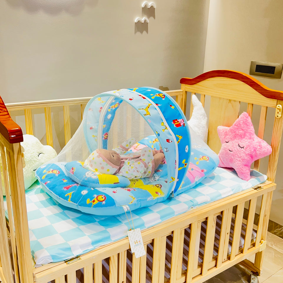 Fareto New Born Baby Premium Quality Mattress With Net,Blue Giffi (0-1 Year)(L:86*B:49CM)(Size-Big)