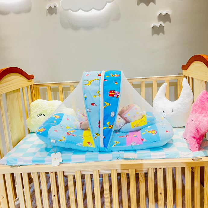 Fareto New Born Baby Premium Quality Mattress With Net,Blue Giffi (0-1 Year)(L:86*B:49CM)(Size-Big)