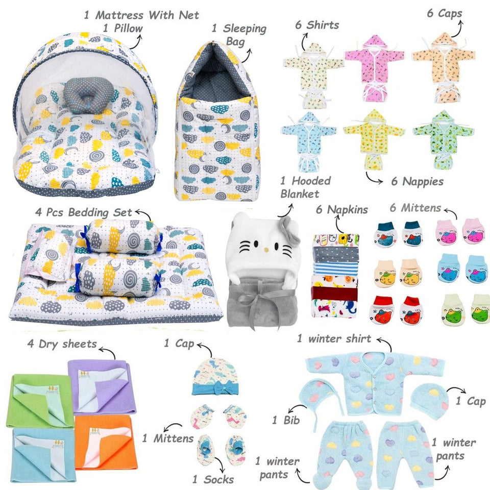 Fareto Baby Semi Winter Essential Combo For New Born | Gift Pack | Baby Products | Maternity Essentials | Bedding Set (50 Items)(0-6 Months)(F787)