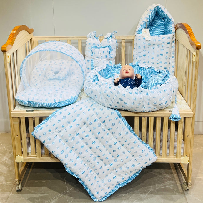 FARETO COMPLETE BEDDING SET ESSENTIALS COMBO FOR BABY (0-6 MONTHS)(TAJ  BLUE)