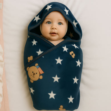 Fareto  Newborn Baby Super Soft Big Size Blanket for Boys & Girls | Hooded Flannel Wrapper for( 0-12 Months)  (92x85 CM) ( Pack of 1)(F599)