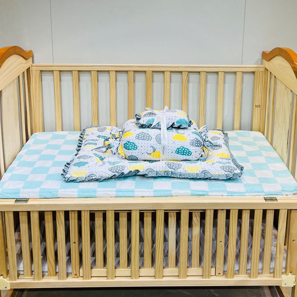 FARETO NEW BORN BABY FULL BEDDING SET COMBO (0-6 MONTHS)(GREY_SPRIAL)