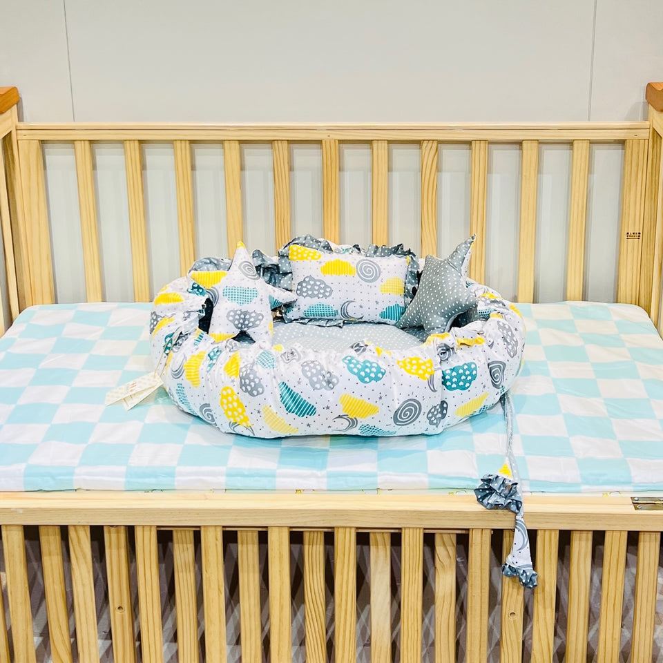 FARETO NEW BORN BABY FULL BEDDING SET COMBO (0-6 MONTHS)(GREY_SPRIAL)