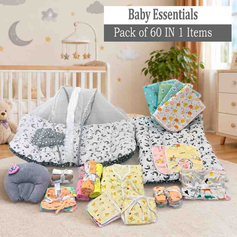 Fareto New Born Baby Hospital Essentials pack of 60 (0-6 months) (Grey moon)(F164)