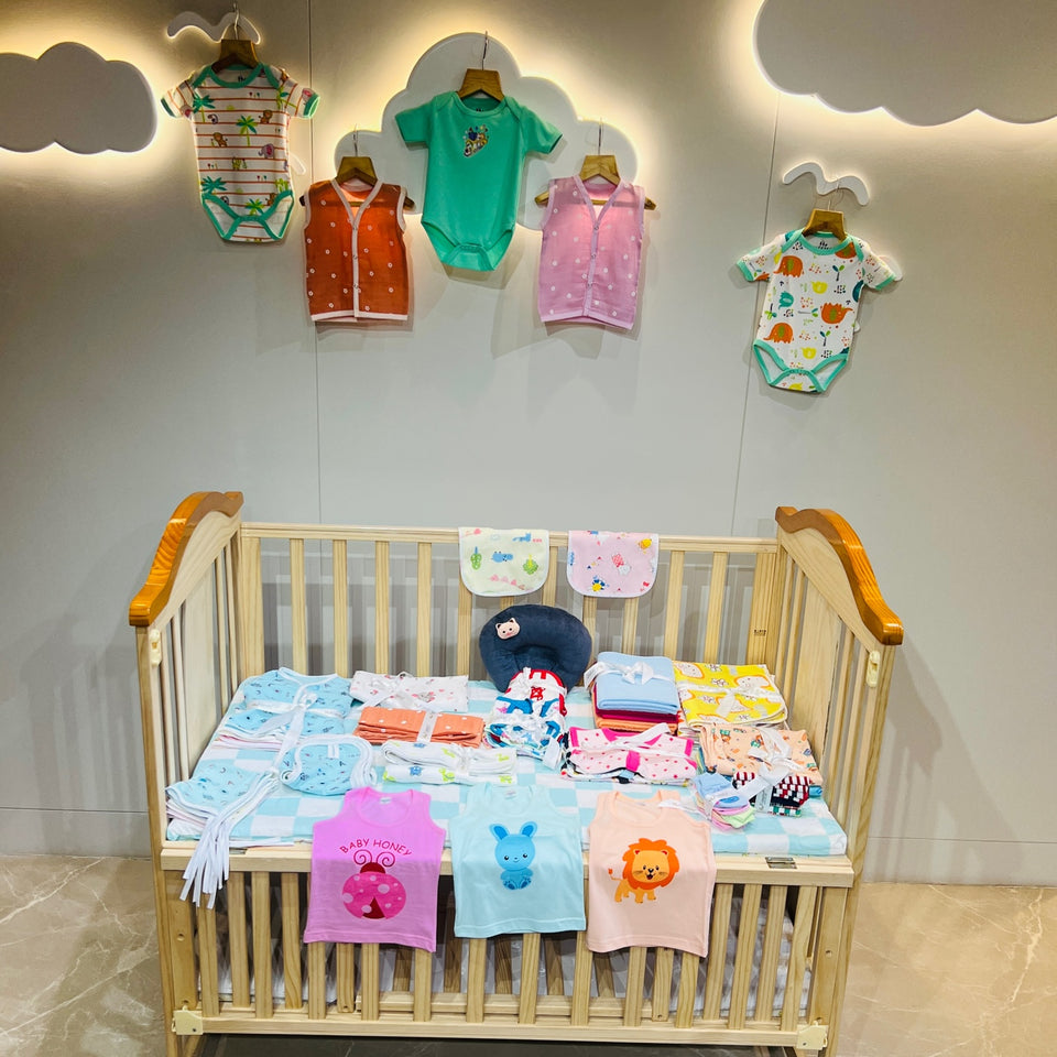 FARETO NEWBORN BABY PREMIUM QUALITY 76 IN 1 COMBO FOR SUMMER SEASON | 100% COTTON (0-6 MONTHS)