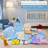 Fareto Premium Newborn Baby Boys' & Girls' Semi-Winter Hospital Essential Combo | 91-in-1 Gift Pack | Baby Products, Maternity Essentials & Bedding Set | 0–6 Months(F617)
