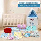 Fareto New Born Baby Monsoon Season  hospital essentials pack of 60 items (0-6 months)(F32)