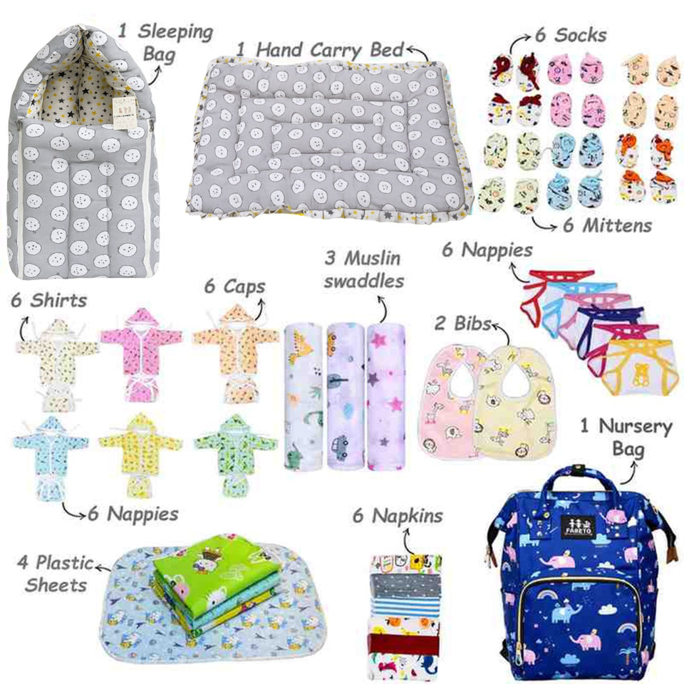 Fareto New Born Baby Premium Quality 54 In 1 Hospital Essentials Combo (0-6 Months)(F59)