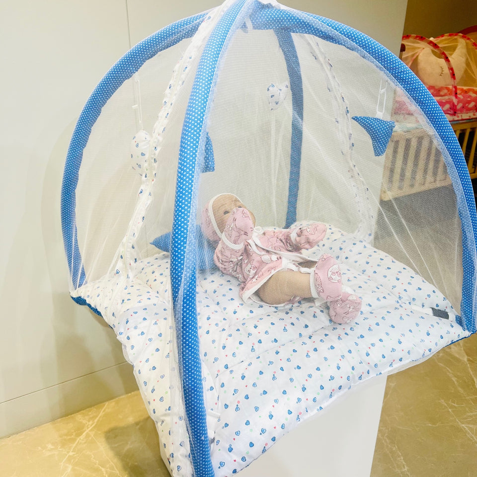 Fareto New Born Baby Bedding Play Gym Mattress with Net (0-6 Months)(blue heart & pink heart)