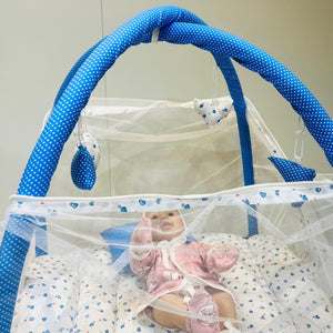 Fareto New Born Baby Bedding Play Gym Mattress with Net (0-6 Months)(blue heart & pink heart)