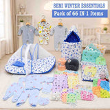 Fareto Baby Semi Winter Essential Combo For New Born | Gift Pack | Baby Products | Maternity Essentials  (66 Items)(0-6 Months)(BLUE MOON)(F400)