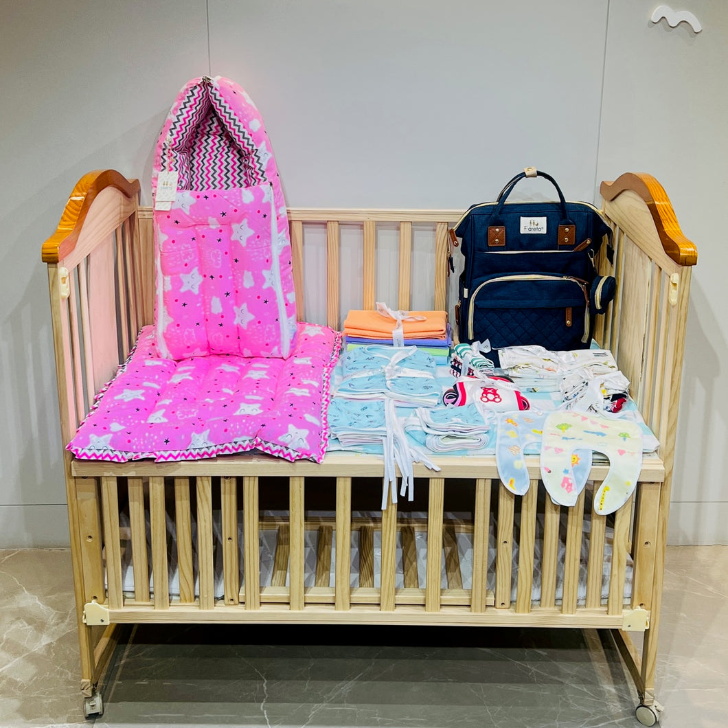 Fareto New Born Baby Premium Quality 54 In 1 Hospital Essentials Combo (0-6 Months)(Cloud pink)