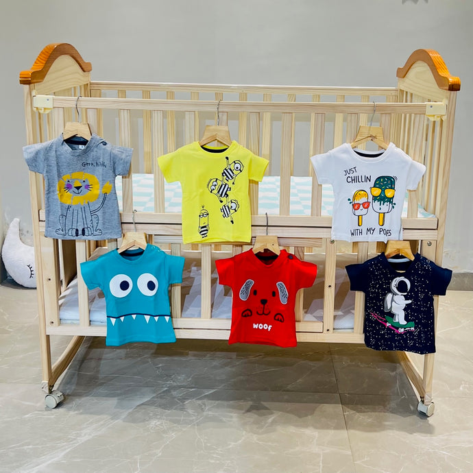 Fareto Baby Boy's & Baby Girl's Half Sleeves T-Shirt | Daily Wear T-Shirts(Pack of 6)(0- 4 Months)