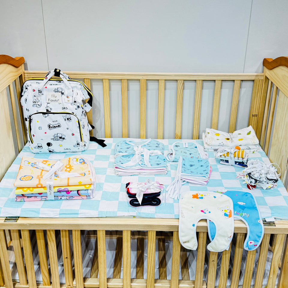 Fareto New Born Baby Premium Summer Essentials 54 In 1 Hospital  Combo (0-6 Months)(Crown Orange))