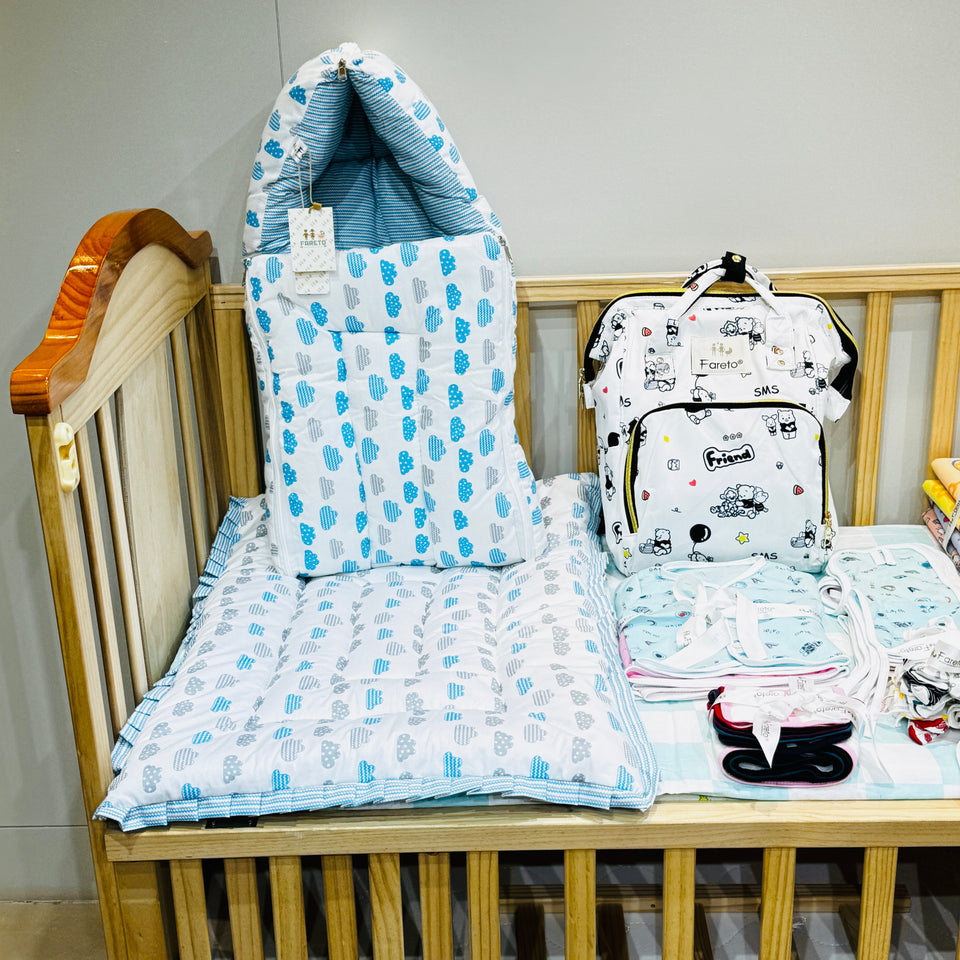 Fareto New Born Baby Premium Summer Essentials 54 In 1 Hospital  Combo (0-6 Months)(Crown Orange))