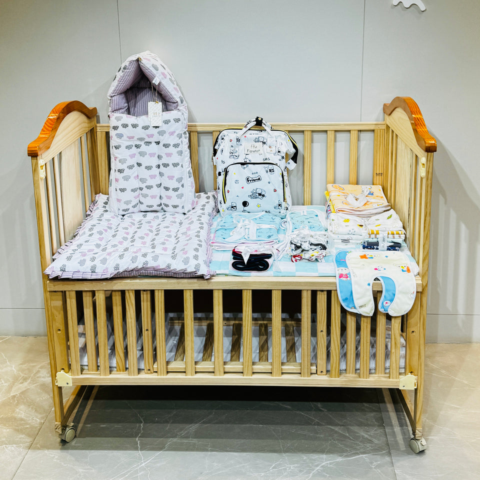 Fareto New Born Baby Premium Summer Essentials 54 In 1 Hospital  Combo (0-6 Months)(Crown Orange))