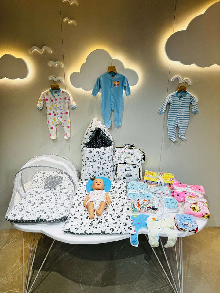 FARETO NEW BORN BABY WINTER ESSENTIALS 64 IN 1 NEW COMBO (0-6 MONTHS)(GREY MOON )