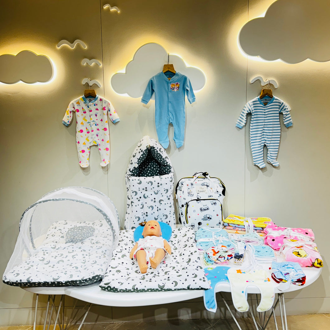 FARETO NEW BORN BABY WINTER ESSENTIALS 64 IN 1 NEW COMBO (0-6 MONTHS)(GREY MOON )