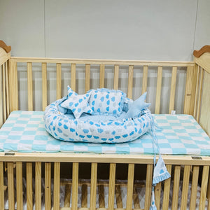 Fareto Complete Bedding Set essentials Combo For Baby (0-6 Months)(Cloud Line Blue)