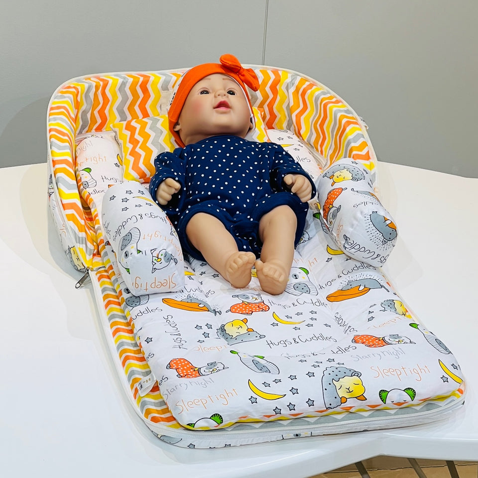 Fareto Baby Travel Friendly for Kids Portable Baby Comfortable Cushioning(0+6 Months)(GOOD NIGHT ORANGE)