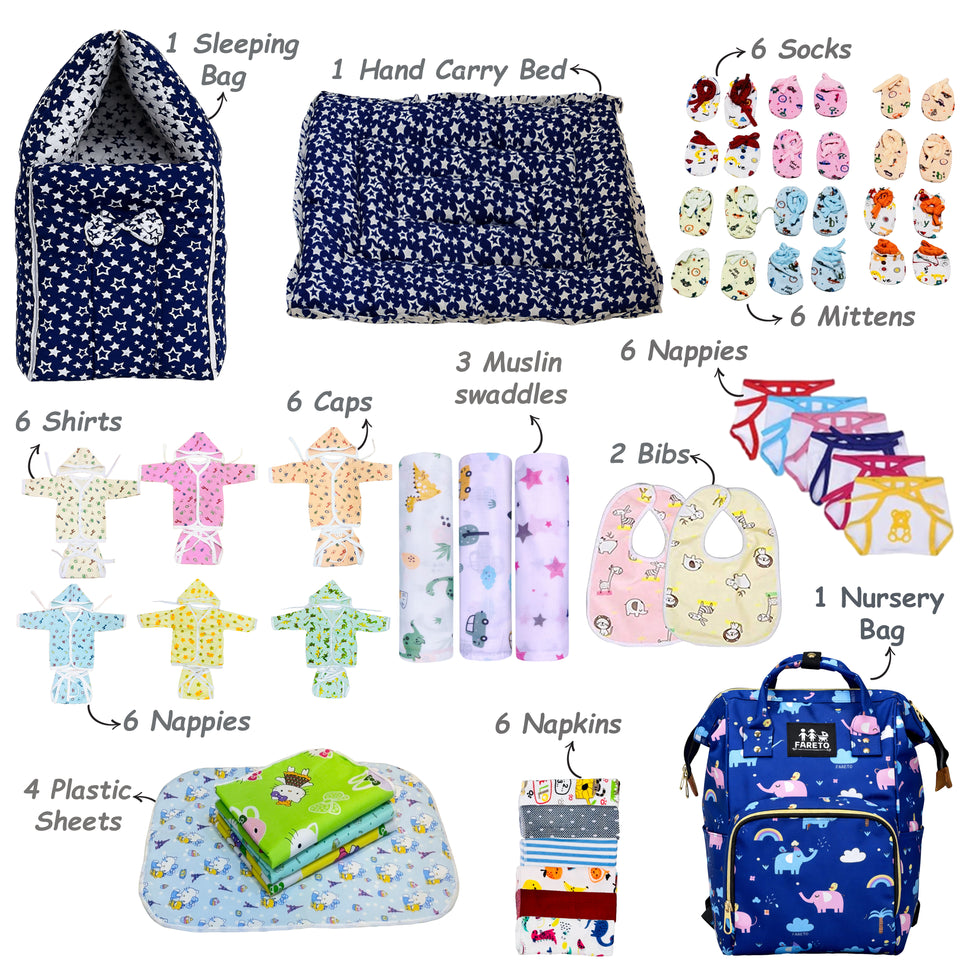Fareto New Born Baby Premium Summer Essentials 54 In 1 Hospital Combo (0-6 Months)(F82)
