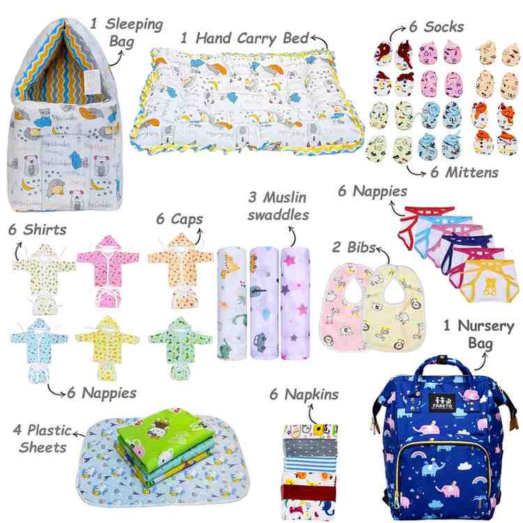 Fareto New Born Baby Premium Summer Essentials 54 In 1 Hospital Combo (0-6 Months)(F67)