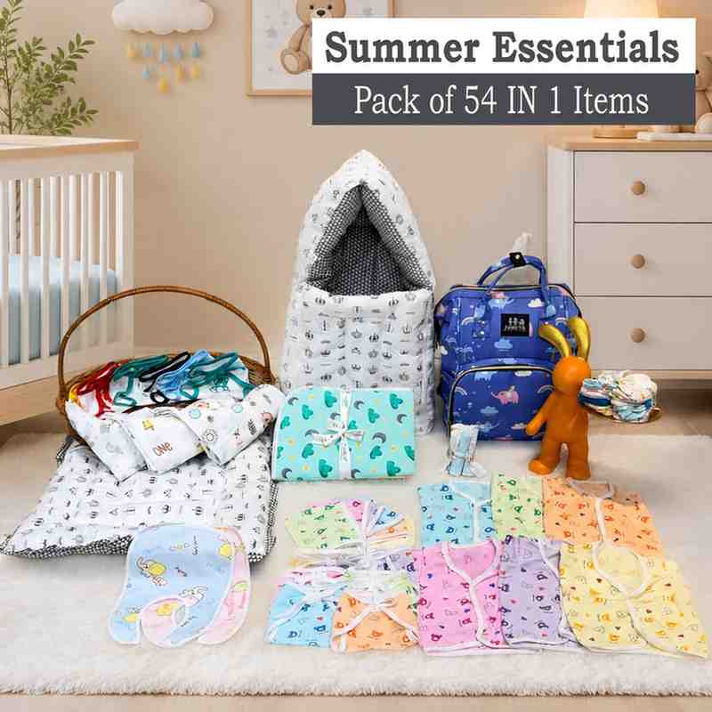 Fareto New Born Baby Premium Summer Essentials 54 In 1 Hospital  Combo (0-6 Months)(F41)
