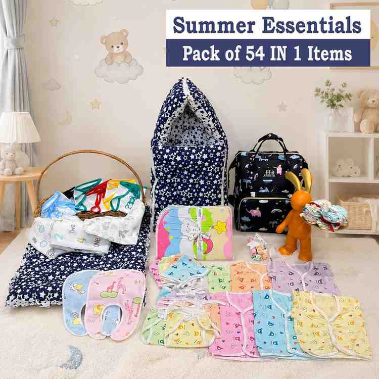 Fareto New Born Baby Premium Summer Essentials 54 In 1 Hospital Combo (0-6 Months)(F82)
