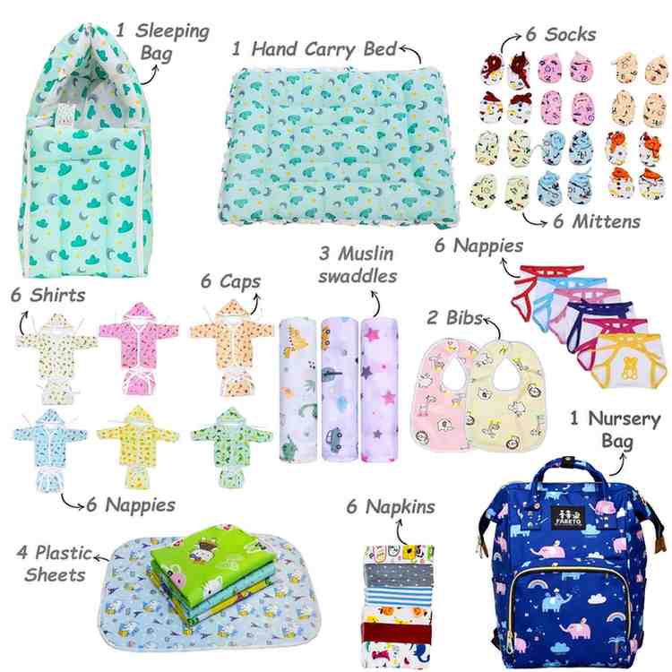 Fareto New Born Baby Premium Summer Essentials 54 In 1 Hospital Combo (0-6 Months)(F57)