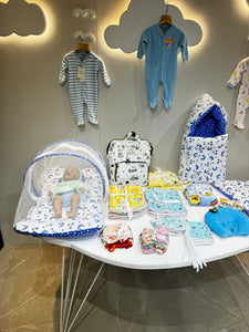 FARETO NEW BORN BABY WINTER ESSENTIALS 64 IN 1 NEW COMBO (0-6 MONTHS)(BLUE  MOON )