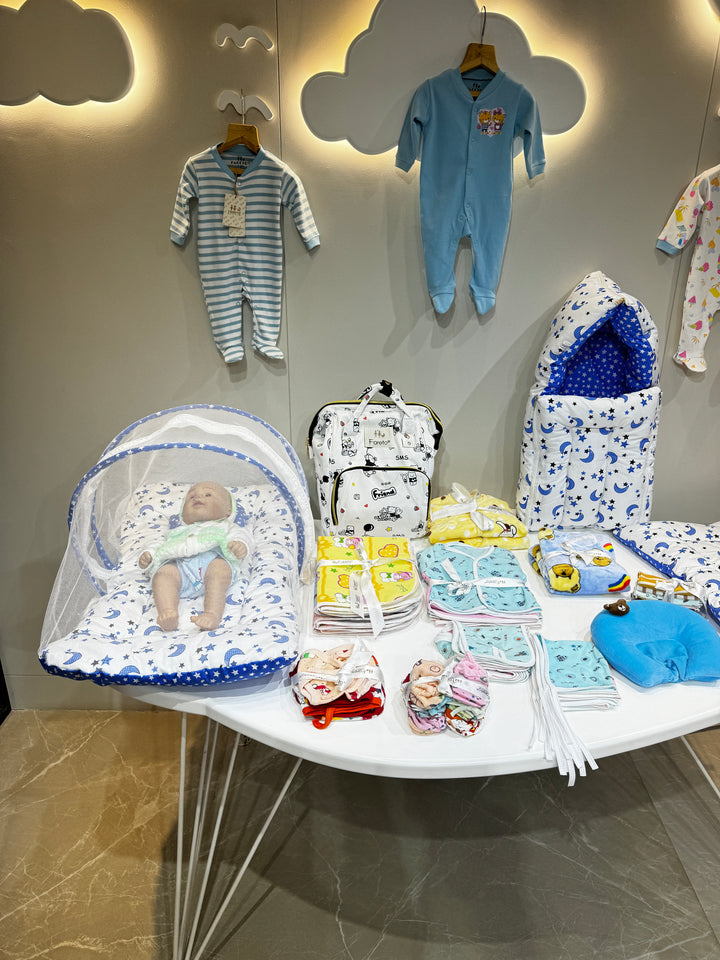 FARETO NEW BORN BABY WINTER ESSENTIALS 64 IN 1 NEW COMBO (0-6 MONTHS)(BLUE  MOON )