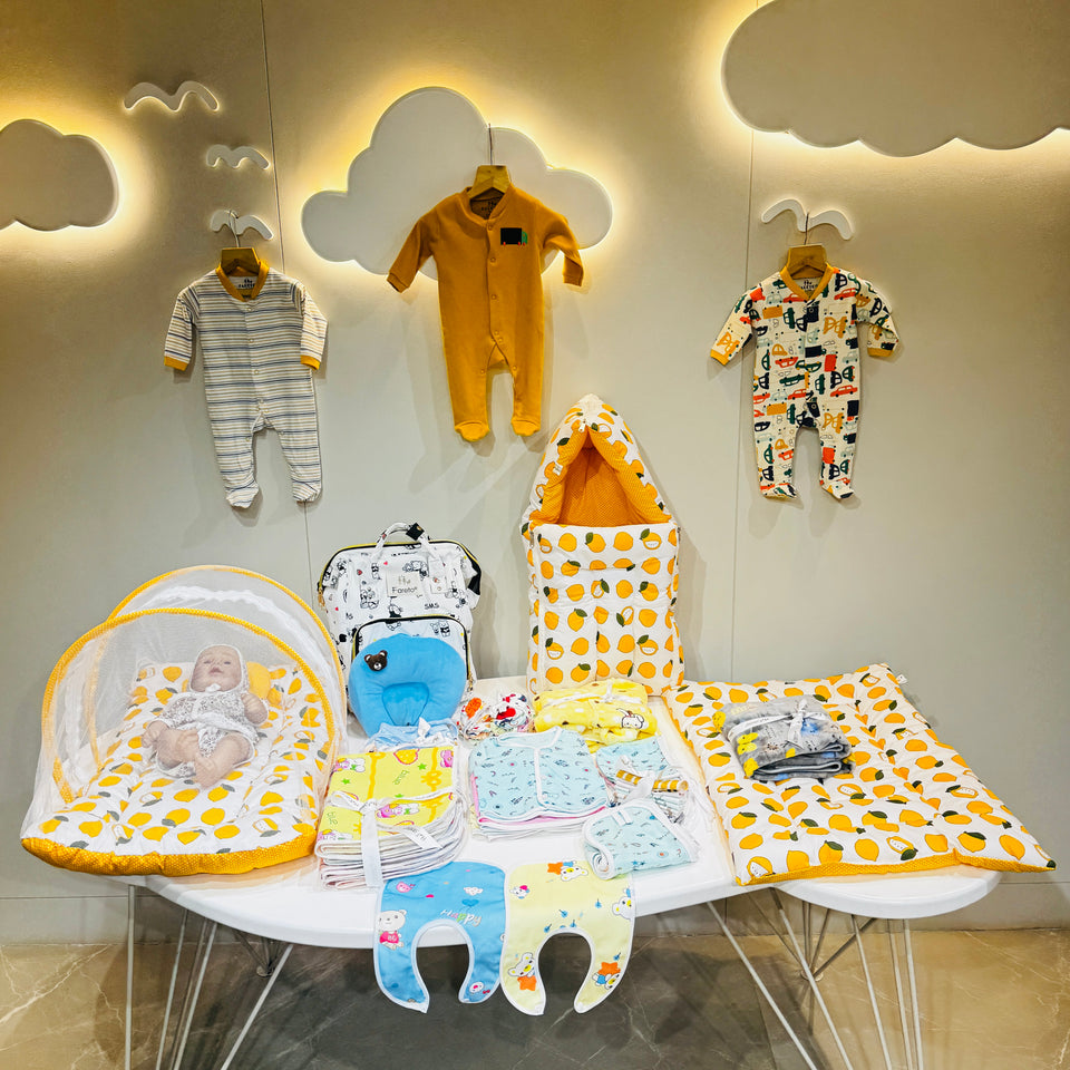 FARETO NEW BORN BABY WINTER ESSENTIALS 64 IN 1 NEW COMBO (0-6 MONTHS)(LEMON YELLOW)