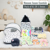 Fareto New Born Baby monsoon season Hospital Essentials (61 in 1) (0-6 months)(Grey Moon)(F235)