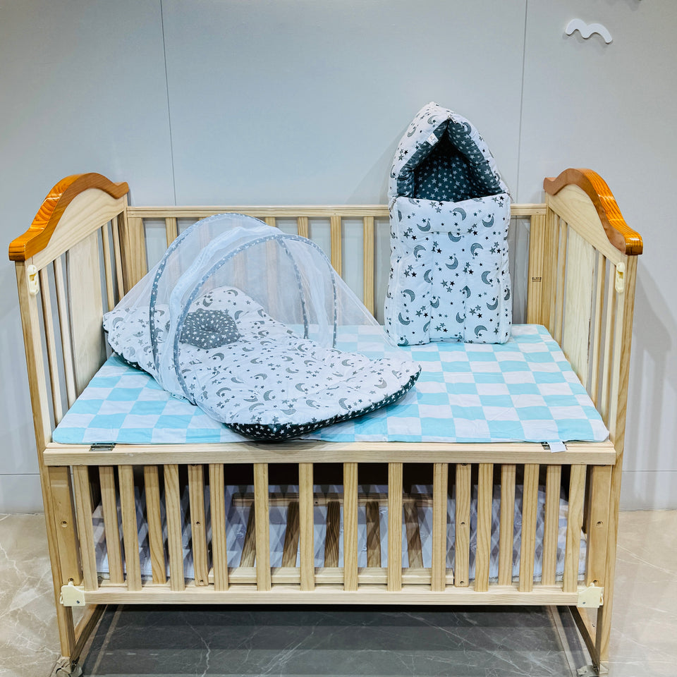 Fareto Combo of Baby Nest | Net with Bed | Carry Bag | 4 Pcs Bedding Set(0-6 Months )