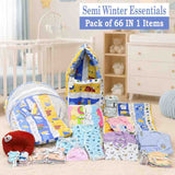 Fareto Baby Semi Winter Essential Combo For New Born | Gift Pack | Baby Products | Maternity Essentials  (66 Items)(0-6 Months)(BLUE FOX )(F414)