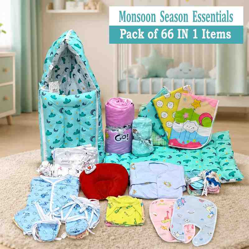 FARETO NEW BORN BABY MONSOON SEASON HOSPITAL ESSENTIALS PACK OF 66 ITEMS (0-6 MONTHS)(F362)