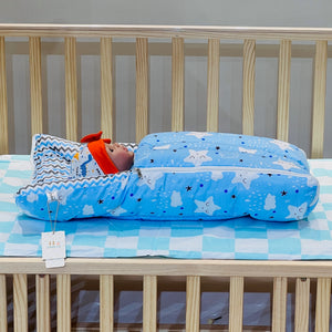 Fareto New Born Baby Premium Quality Mattress with Net | Sleeping Bag | Carry Bed  (0-4 Months)(cloud blue)