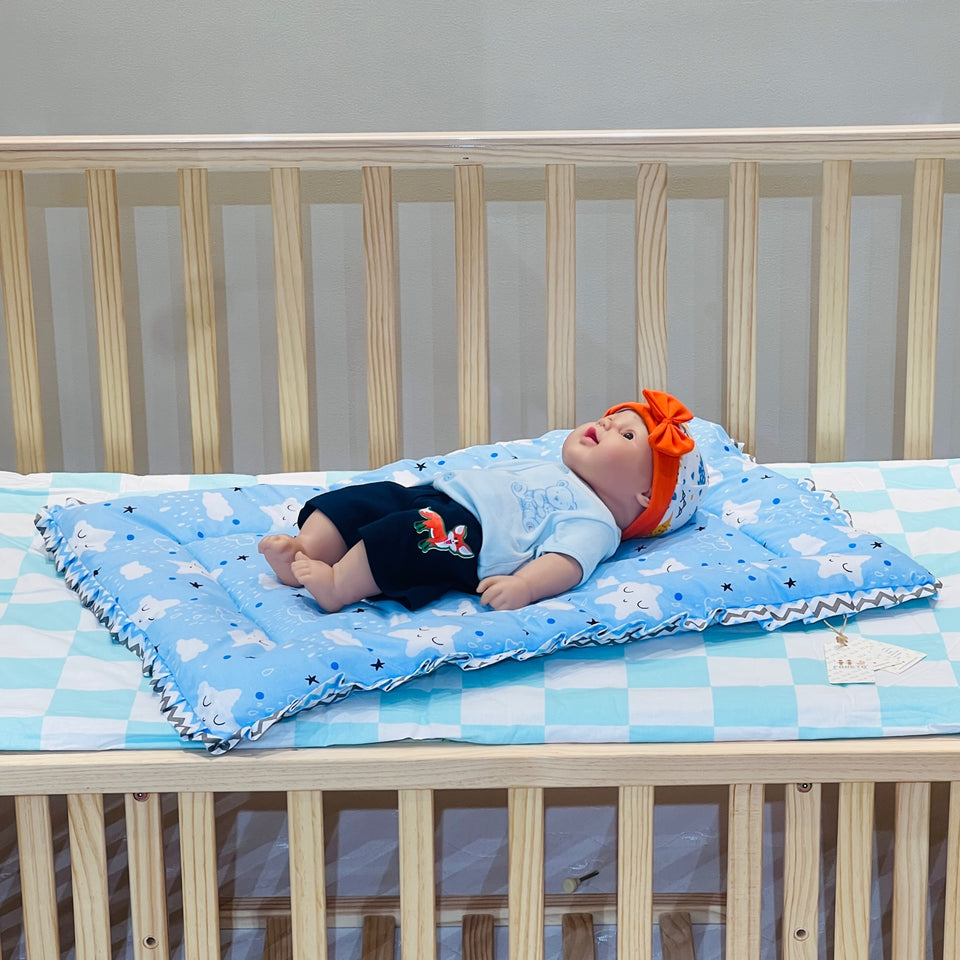 Fareto New Born Baby Premium Quality Mattress with Net | Sleeping Bag | Carry Bed  (0-4 Months)(cloud blue)